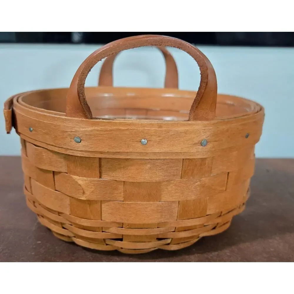 Vintage 1991 Longaberger Handwoven Wood Button Basket 7